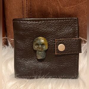 Dark Brown handmade Leather Wallet with Skull Detail